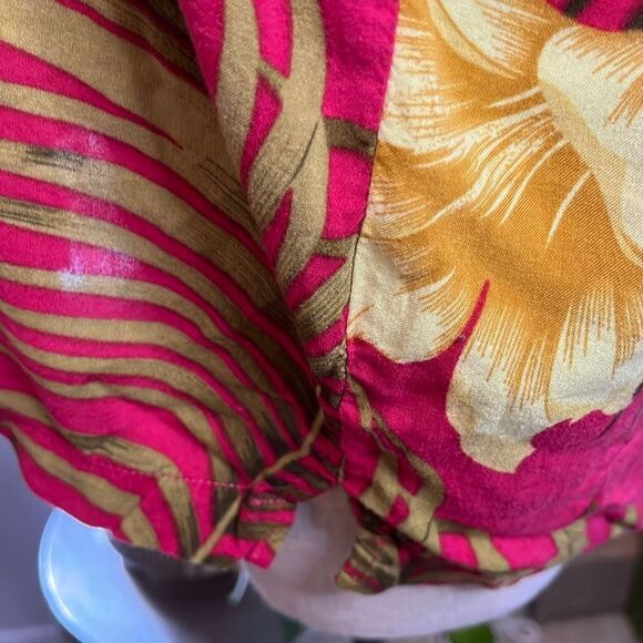 Vintage High Surf rayon Hawaiian shirt medium fuchsia yellow floral - Picture 6 of 16